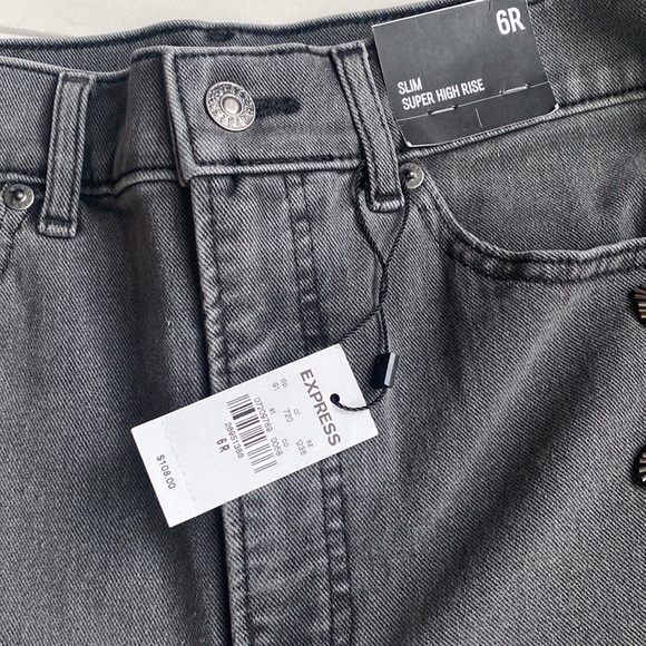 NWT Express Super High Waisted Black Beaded Side Slim Jeans 6R - Picture 7 of 10